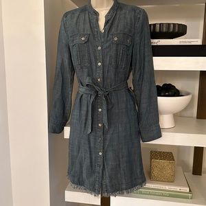 Trina Turk Chambray Shirt Dress with Distressed Hem, XS